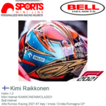 Helm 1:2 | Mini Helmet RAIKKONENIMOLA2021 | Bell Helmet | Alfa Romeo Racing 2021 #7 Italy / Imola / Emilia Romagna GP Helm 1:2 | Mini Helmet RAIKKONENIMOLA2021 | Bell Helmet | Alfa Romeo Racing 2021 #7 Italy / Imola / Emilia Romagna GP