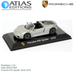 Modelauto 1:43 | Atlas ABSUP009 | Porsche 918 Spyder Silver 2013 Modelauto 1:43 | Atlas ABSUP009 | Porsche 918 Spyder Silver 2013