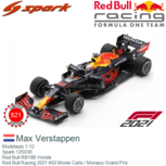 Modelauto 1:12 | Spark 12S030 | Red Bull RB16B Honda | Red Bull Racing 2021 #33 Monte Carlo / Monaco Grand Prix Modelauto 1:12 | Spark 12S030 | Red Bull RB16B Honda | Red Bull Racing 2021 #33 Monte Carlo / Monaco Grand Prix