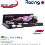 Modelauto 1:43 | Minichamps 417200527 | Racing Point RP20 | BWT Racing Point 2020 #27 Britain / Silverstone / 70th Anniversary GP Modelauto 1:43 | Minichamps 417200527 | Racing Point RP20 | BWT Racing Point 2020 #27 Britain / Silverstone / 70th Anniversary GP