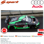 Modelauto 1:43 | Spark SB371 | Audi R8 LSM GT3 | Audi Sport Team Attempto Racing 2020 #66 Belgium / Spa-Francorchamps / 24 Hours Modelauto 1:43 | Spark SB371 | Audi R8 LSM GT3 | Audi Sport Team Attempto Racing 2020 #66 Belgium / Spa-Francorchamps / 24 Hours
