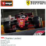 Modelauto 1:18 | Bburago 16809L | Ferrari SF21 | Scuderia Ferrari 2021 #16 Modelauto 1:18 | Bburago 16809L | Ferrari SF21 | Scuderia Ferrari 2021 #16
