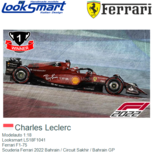 Modelauto 1:18 | Looksmart LS18F1041 | Ferrari F1-75 | Scuderia Ferrari 2022 Bahrain / Circuit Sakhir / Bahrain GP Modelauto 1:18 | Looksmart LS18F1041 | Ferrari F1-75 | Scuderia Ferrari 2022 Bahrain / Circuit Sakhir / Bahrain GP