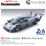 Modelauto 1:18 | Tecnomodel TM18-138B | Sauber C8 KOUROS 1986 #62 France / Le Mans 24 Hours Modelauto 1:18 | Tecnomodel TM18-138B | Sauber C8 KOUROS 1986 #62 France / Le Mans 24 Hours