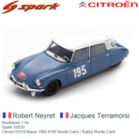 Modelauto 1:43 | Spark S5533 | Citroën DS19 Blauw 1963 #195 Monte Carlo / Rallye Monte Carlo Modelauto 1:43 | Spark S5533 | Citroën DS19 Blauw 1963 #195 Monte Carlo / Rallye Monte Carlo