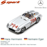 Modelauto 1:43 | Spark S5892 | Mercedes Benz 300 SLR Silver 1955 #704 - Hans Herrmann Modelauto 1:43 | Spark S5892 | Mercedes Benz 300 SLR Silver 1955 #704 - Hans Herrmann