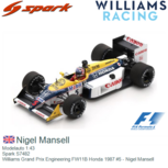 Modelauto 1:43 | Spark S7482 | Williams Grand Prix Engineering FW11B Honda 1987 #5 - Nigel Mansell Modelauto 1:43 | Spark S7482 | Williams Grand Prix Engineering FW11B Honda 1987 #5 - Nigel Mansell
