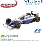 Modelauto 1:18 | Minichamps 540941832 | Williams Grand Prix Engineering FW16 Renault 1994 #2 - Ayrton Senna Modelauto 1:18 | Minichamps 540941832 | Williams Grand Prix Engineering FW16 Renault 1994 #2 - Ayrton Senna
