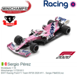 Modelauto 1:18 | Minichamps 117201611 | BWT Racing Point F1 Team RP20 2020 #11 - Sergio Pérez Modelauto 1:18 | Minichamps 117201611 | BWT Racing Point F1 Team RP20 2020 #11 - Sergio Pérez