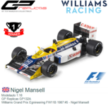 Modelauto 1:18 | GP Replicas GP132A | Williams Grand Prix Egnineering FW11B 1987 #5 - Nigel Mansell Modelauto 1:18 | GP Replicas GP132A | Williams Grand Prix Egnineering FW11B 1987 #5 - Nigel Mansell