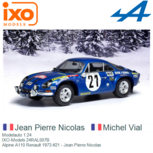 Modelauto 1:24 | IXO-Models 24RAL007B | Alpine A110 Renault 1973 #21 - Jean Pierre Nicolas Modelauto 1:24 | IXO-Models 24RAL007B | Alpine A110 Renault 1973 #21 - Jean Pierre Nicolas