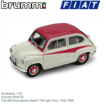 Modelauto 1:43 | Brumm R645-02 | Fiat 600 Derivazione Abarth 750 Light Grey / Red 1956 Modelauto 1:43 | Brumm R645-02 | Fiat 600 Derivazione Abarth 750 Light Grey / Red 1956