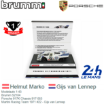 Modelauto 1:43 | Brumm S2104 | Porsche 917K Chassis 917-053 | Martini Racing Team 1971 #22 - Gijs van Lennep Modelauto 1:43 | Brumm S2104 | Porsche 917K Chassis 917-053 | Martini Racing Team 1971 #22 - Gijs van Lennep