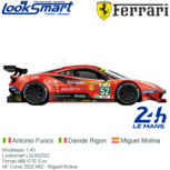 Modelauto 1:43 | Looksmart LSLM2252 | Ferrari 488 GTE Evo | AF Corse 2022 #52 - Miguel Molina Modelauto 1:43 | Looksmart LSLM2252 | Ferrari 488 GTE Evo | AF Corse 2022 #52 - Miguel Molina