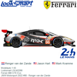 Modelauto 1:43 | Looksmart LSLM2266 | Ferrari 488 GTE Evo | JMW Motorsport 2022 #66 - Renger van der Zande Modelauto 1:43 | Looksmart LSLM2266 | Ferrari 488 GTE Evo | JMW Motorsport 2022 #66 - Renger van der Zande