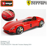 Modelauto 1:18 | Bburago 16909 | Ferrari Monza SP-1 Red with Tricolore Striping 2019 Modelauto 1:18 | Bburago 16909 | Ferrari Monza SP-1 Red with Tricolore Striping 2019
