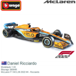 Modelauto 1:43 | Bburago 38064R | McLaren F1 MCL36 2022 #4 - Daniel Ricciardo Modelauto 1:43 | Bburago 38064R | McLaren F1 MCL36 2022 #4 - Daniel Ricciardo