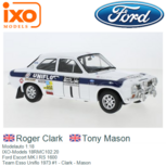 Modelauto 1:18 | IXO-Models 18RMC102.20 | Ford Escort MK.I RS 1600 | Team Esso Uniflo 1973 #1 - Roger Clark Modelauto 1:18 | IXO-Models 18RMC102.20 | Ford Escort MK.I RS 1600 | Team Esso Uniflo 1973 #1 - Roger Clark