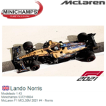 Modelauto 1:43 | Minichamps 537216604 | McLaren F1 MCL35M 2021 #4 - Norris Modelauto 1:43 | Minichamps 537216604 | McLaren F1 MCL35M 2021 #4 - Norris