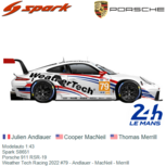 Modelauto 1:43 | Spark S8651 | Porsche 911 RSR-19 | Weather Tech Racing 2022 #79 - Andlauer - MacNeil - Merrill Modelauto 1:43 | Spark S8651 | Porsche 911 RSR-19 | Weather Tech Racing 2022 #79 - Andlauer - MacNeil - Merrill