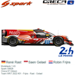 Modelauto 1:43 | Spark S8628 | Oreca 07 Gibson | Team WRT 2022 #31 - Frijns - Rast - Gelael Modelauto 1:43 | Spark S8628 | Oreca 07 Gibson | Team WRT 2022 #31 - Frijns - Rast - Gelael