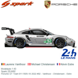Modelauto 1:43 | Spark 22LM92 | Porsche GT Team 911 RSR-19 2022 #92 - Laurens Vanthoor Modelauto 1:43 | Spark 22LM92 | Porsche GT Team 911 RSR-19 2022 #92 - Laurens Vanthoor