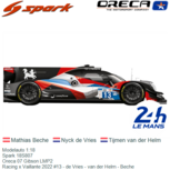 Modelauto 1:18 | Spark 18S807 | Oreca 07 Gibson LMP2 | Racing x Vaillante 2022 #13 - de Vries - van der Helm - Beche Modelauto 1:18 | Spark 18S807 | Oreca 07 Gibson LMP2 | Racing x Vaillante 2022 #13 - de Vries - van der Helm - Beche