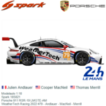 Modelauto 1:18 | Spark 18S821 | Porsche 911 RSR-19 LMGTE-AM | WeatherTech Racing 2022 #79 - Andlauer - MacNeil - Merrill Modelauto 1:18 | Spark 18S821 | Porsche 911 RSR-19 LMGTE-AM | WeatherTech Racing 2022 #79 - Andlauer - MacNeil - Merrill
