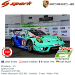 Modelauto 1:43 | Spark SG845 | Porsche 911 GT3 R | Falken Motorsport 2022 #33 - Seefried - Evans - Muller - Pilet Modelauto 1:43 | Spark SG845 | Porsche 911 GT3 R | Falken Motorsport 2022 #33 - Seefried - Evans - Muller - Pilet
