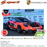 Modelauto 1:43 | Spark SG850 | Porsche 811 GT3 Cup | Kkrämer Racing 2022 #127 - Krämer - Brück - Kranz - Veremenko Modelauto 1:43 | Spark SG850 | Porsche 811 GT3 Cup | Kkrämer Racing 2022 #127 - Krämer - Brück - Kranz - Veremenko
