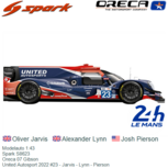 Modelauto 1:43 | Spark S8623 | Oreca 07 Gibson | United Autosport 2022 #23 - Jarvis - Lynn - Pierson Modelauto 1:43 | Spark S8623 | Oreca 07 Gibson | United Autosport 2022 #23 - Jarvis - Lynn - Pierson