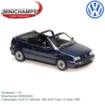 Modelauto 1:43 | Minichamps 940055530 | Volkswagen Golf IV Cabriolet (Mk.4/A4 Type 1J) Blue 1997 Modelauto 1:43 | Minichamps 940055530 | Volkswagen Golf IV Cabriolet (Mk.4/A4 Type 1J) Blue 1997