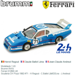 Modelauto 1:43 | Brumm R415 | Ferrari 512BB LM | Scuderia CH Pozzi 1982 #71 - H.Regout - C.Ballot Léna - J.Andreut Modelauto 1:43 | Brumm R415 | Ferrari 512BB LM | Scuderia CH Pozzi 1982 #71 - H.Regout - C.Ballot Léna - J.Andreut
