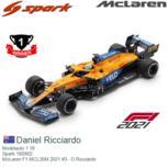 Modelauto 1:18 | Spark 18S602 | McLaren F1 MCL35M 2021 #3 - D.Ricciardo Modelauto 1:18 | Spark 18S602 | McLaren F1 MCL35M 2021 #3 - D.Ricciardo