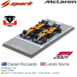 Modelauto 1:43 | Spark S7694 | McLaren F1 MCL35M 2 car set 2021 - D.Ricciardo - L.Norris Modelauto 1:43 | Spark S7694 | McLaren F1 MCL35M 2 car set 2021 - D.Ricciardo - L.Norris