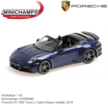 Modelauto 1:43 | Minichamps 410069480 | Porsche 911 992 Turbo s Cabrio Blauw metallic 2019 Modelauto 1:43 | Minichamps 410069480 | Porsche 911 992 Turbo s Cabrio Blauw metallic 2019