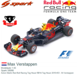 Modelauto 1:43 | Spark S6066 | Aston Martin Red Bull Racing Tag Heuer RB14 Tag Heuer 2018 #33 - M.Verstappen Modelauto 1:43 | Spark S6066 | Aston Martin Red Bull Racing Tag Heuer RB14 Tag Heuer 2018 #33 - M.Verstappen