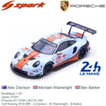 Modelauto 1:43 | Spark S7041 | Porsche 911 RSR LMGTE-AM | Gulf Racing 2018 #86 - A.Davison - M.Wainwright - B.Barker Modelauto 1:43 | Spark S7041 | Porsche 911 RSR LMGTE-AM | Gulf Racing 2018 #86 - A.Davison - M.Wainwright - B.Barker