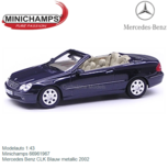 Modelauto 1:43 | Minichamps 66961967 | Mercedes Benz CLK Blauw metallic 2002 Modelauto 1:43 | Minichamps 66961967 | Mercedes Benz CLK Blauw metallic 2002