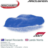 Modelauto 1:43 | Minichamps 532210304 | McLaren MCL35M 2 car set | Williams Racing 2021 - D.Ricciardo - L.Norris Modelauto 1:43 | Minichamps 532210304 | McLaren MCL35M 2 car set | Williams Racing 2021 - D.Ricciardo - L.Norris