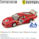 Modelauto 1:43 | Brumm R414 | Ferrari 512BB LM | Scuderia Supercar Bellancauto 1982 #79 - S.Dini - F.Violati - M.Micangeli Modelauto 1:43 | Brumm R414 | Ferrari 512BB LM | Scuderia Supercar Bellancauto 1982 #79 - S.Dini - F.Violati - M.Micangeli