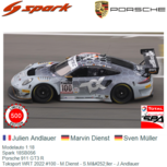 Modelauto 1:18 | Spark 18SB056 | Porsche 911 GT3 R | Toksport WRT 2022 #100 - M.Dienst - S.Müller - J.Andlauer Modelauto 1:18 | Spark 18SB056 | Porsche 911 GT3 R | Toksport WRT 2022 #100 - M.Dienst - S.Müller - J.Andlauer