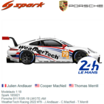 Modelauto 1:18 | Spark 18S821 | Porsche 911 RSR-19 LMGTE-AM | WeatherTech Racing 2022 #79 - J.Andlauer - C.MacNeil - T.Merrill Modelauto 1:18 | Spark 18S821 | Porsche 911 RSR-19 LMGTE-AM | WeatherTech Racing 2022 #79 - J.Andlauer - C.MacNeil - T.Merrill