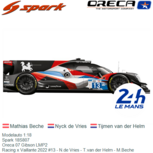 Modelauto 1:18 | Spark 18S807 | Oreca 07 Gibson LMP2 | Racing x Vaillante 2022 #13 - N.de Vries - T.van der Helm - M.Beche Modelauto 1:18 | Spark 18S807 | Oreca 07 Gibson LMP2 | Racing x Vaillante 2022 #13 - N.de Vries - T.van der Helm - M.Beche
