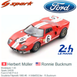 Modelauto 1:43 | Spark S4535 | Ford GT40 P+5.0 | Scuderia Filipinetti 1965 #6 - H.Müller - R.Bucknum Modelauto 1:43 | Spark S4535 | Ford GT40 P+5.0 | Scuderia Filipinetti 1965 #6 - H.Müller - R.Bucknum