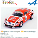 Modelauto 1:43 | Trofeu RR.ES03 | Alpine A110 Renault 1800 | Escuderia Palmera 1976 #16 - I.Sunsundegui - J.Larrinaga Modelauto 1:43 | Trofeu RR.ES03 | Alpine A110 Renault 1800 | Escuderia Palmera 1976 #16 - I.Sunsundegui - J.Larrinaga