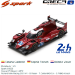 Modelauto 1:43 | Spark S8235 | Oreca 07 Gibson LMP2 | Richard Mille Racing 2021 #1 - B.Visser - T.Calderón - S.Flörsch Modelauto 1:43 | Spark S8235 | Oreca 07 Gibson LMP2 | Richard Mille Racing 2021 #1 - B.Visser - T.Calderón - S.Flörsch