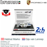 Modelauto 1:43 | Brumm S2104 | Porsche 917K Chassis 917-053 | Martini Racing Team 1971 #22 - G.van Lennep - H.Marko Modelauto 1:43 | Brumm S2104 | Porsche 917K Chassis 917-053 | Martini Racing Team 1971 #22 - G.van Lennep - H.Marko