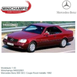 Modelauto 1:43 | Minichamps 940032601 | Mercedes Benz 600 SEC Coupe Rood metallic 1992 Modelauto 1:43 | Minichamps 940032601 | Mercedes Benz 600 SEC Coupe Rood metallic 1992