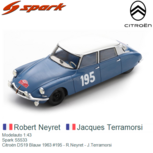 Modelauto 1:43 | Spark S5533 | Citroën DS19 Blauw 1963 #195 - R.Neyret - J.Terramorsi Modelauto 1:43 | Spark S5533 | Citroën DS19 Blauw 1963 #195 - R.Neyret - J.Terramorsi